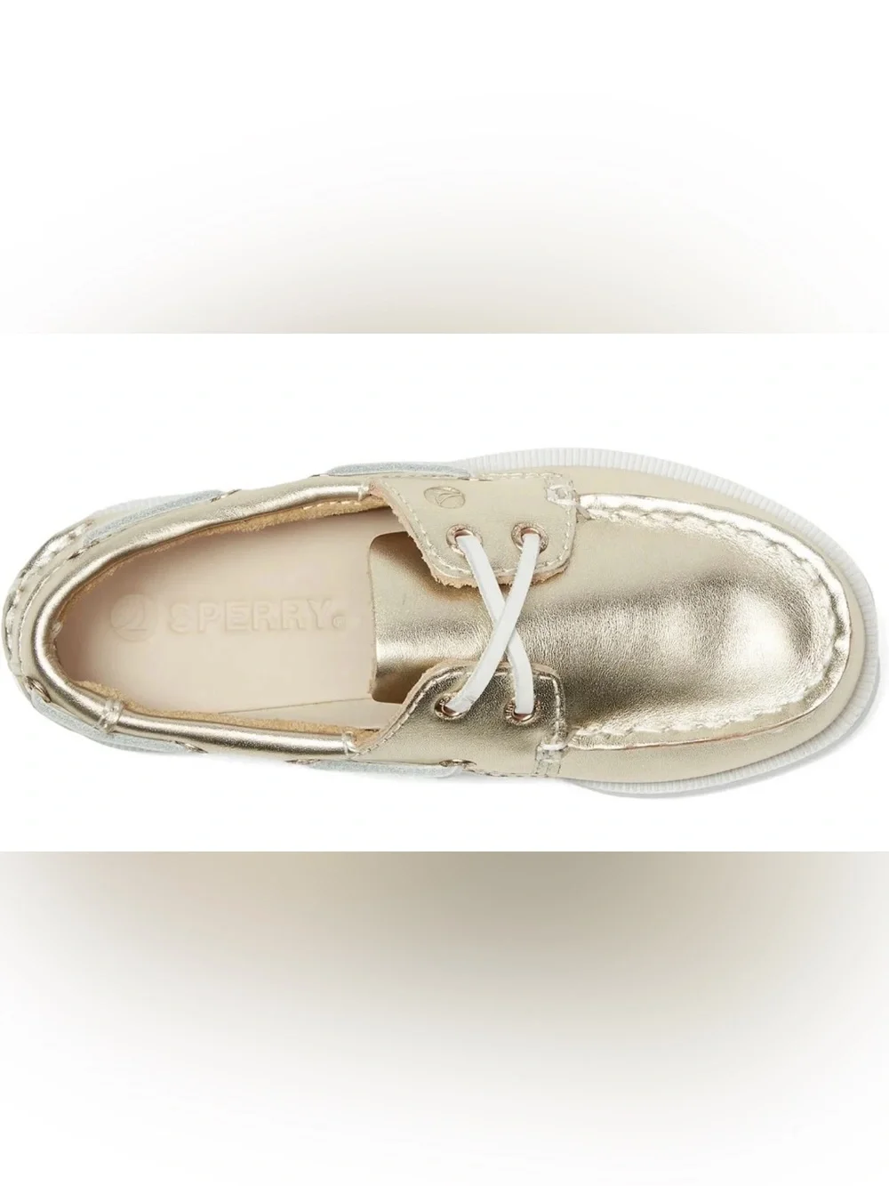 Sperry Kids Metallic Gold Boat Moccasins with White Soles
